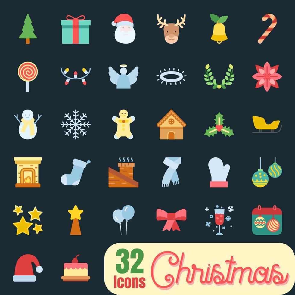 conjunto de estilo de iconos de navidad plana vector