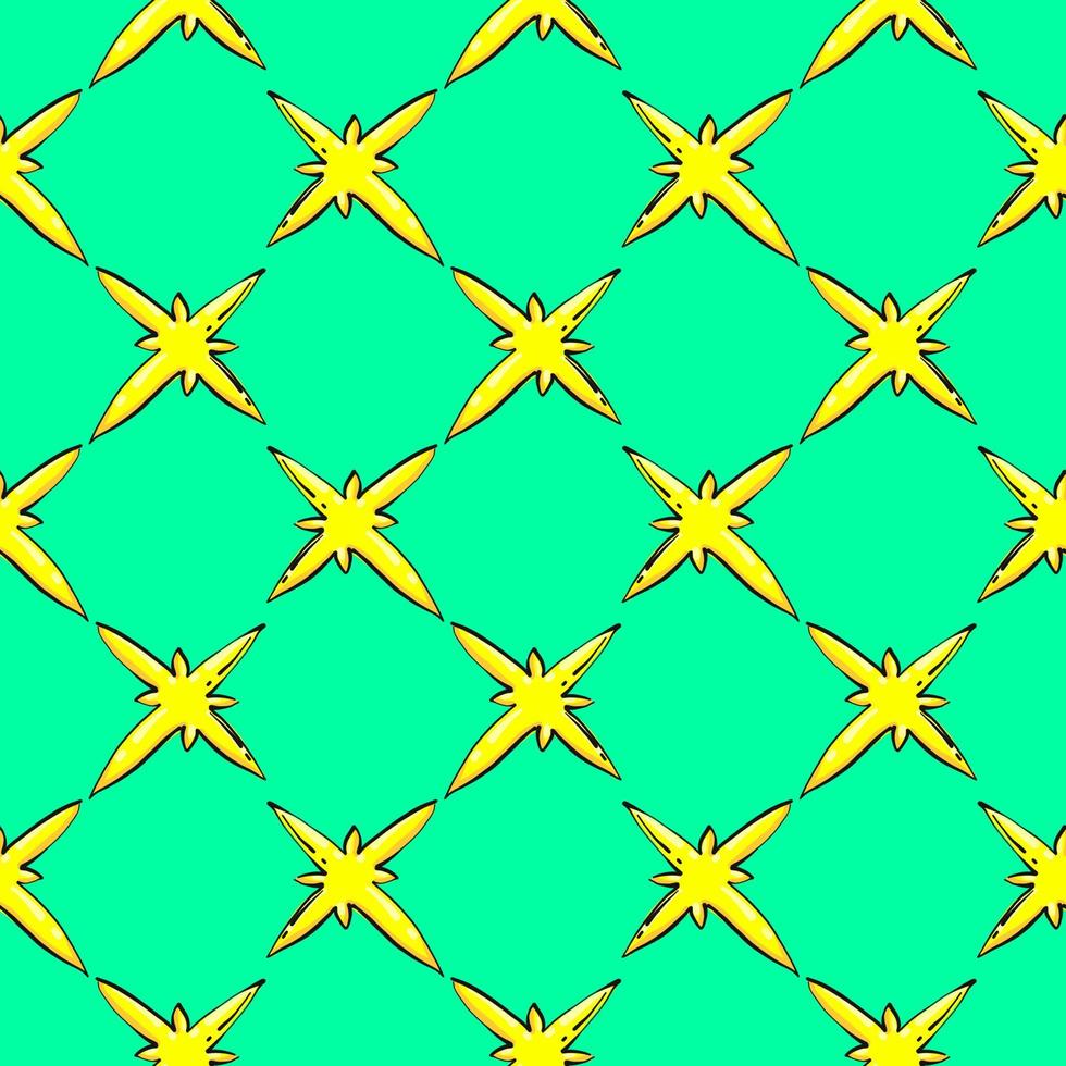 Yellow shiny stars,seamless pattern on mint green background. vector