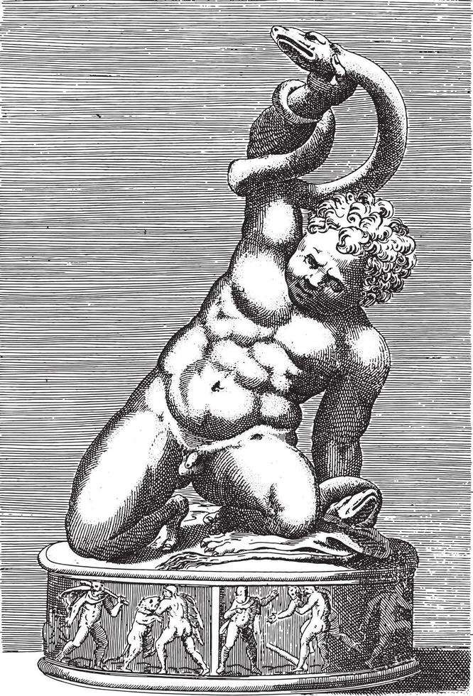 Sculpture of the young Hercules in battle with a snake, anonymous, 1584, vintage illustration. vector