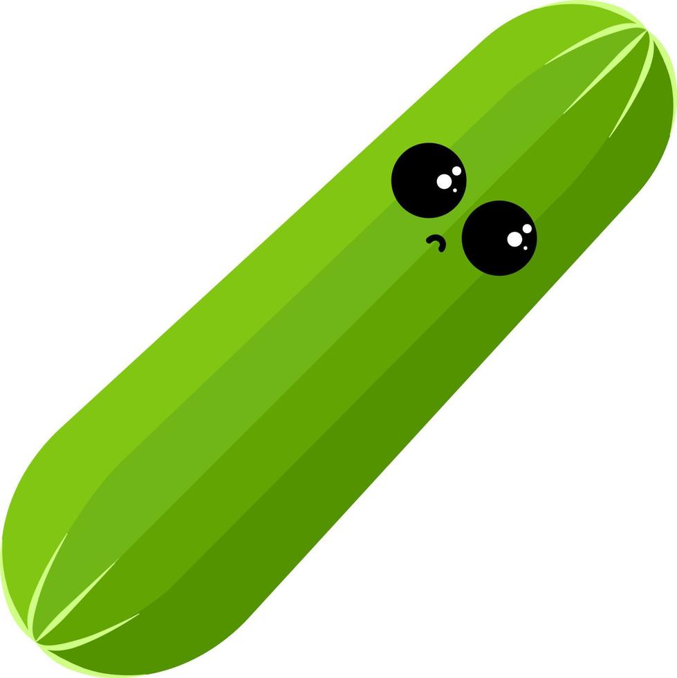 Cucumber with eyes, illustration, vector on white background.