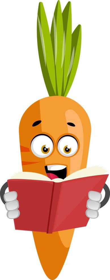 Carrot reading book, illustration, vector on white background.