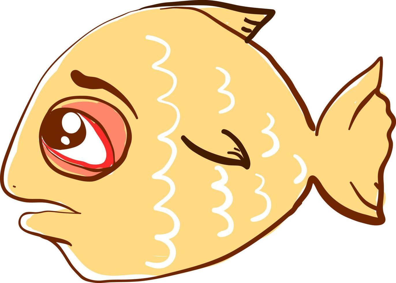 Sad yellow fish, illustration, vector on white background.