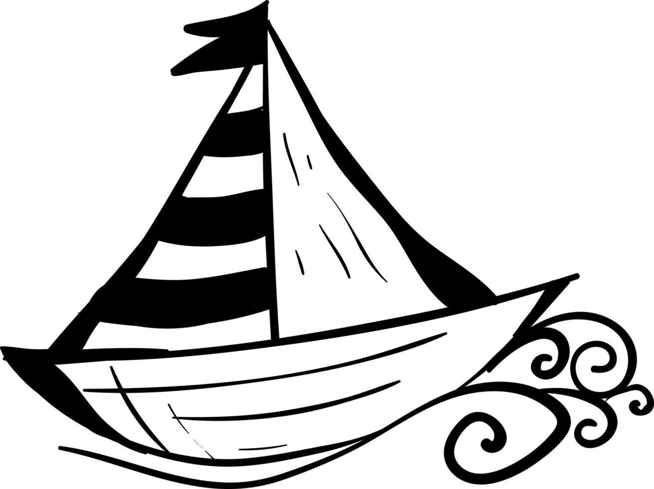 Black and white boat, illustration, vector on white background.