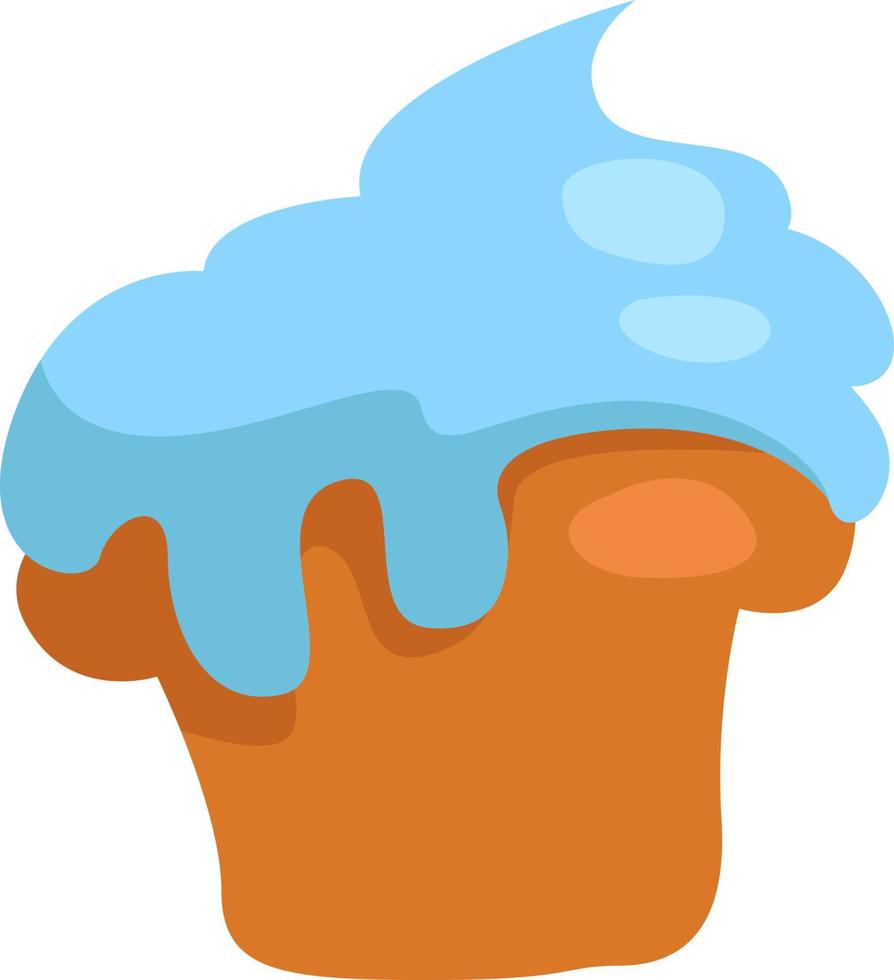 Cupcake with blue icing, illustration, vector on a white background.