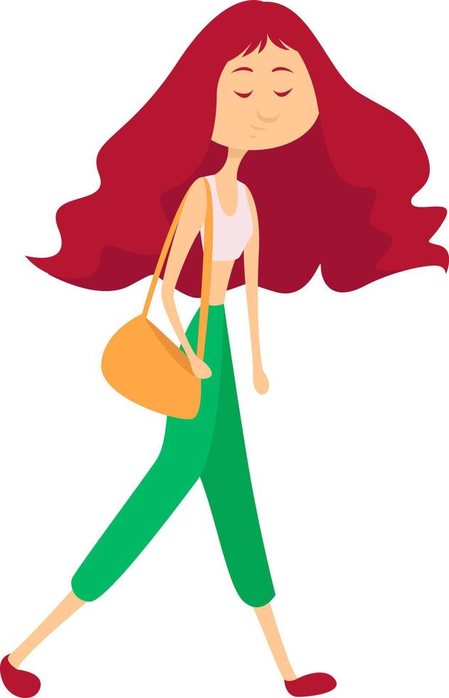 Girl with ginger hair, illustration, vector on a white background.