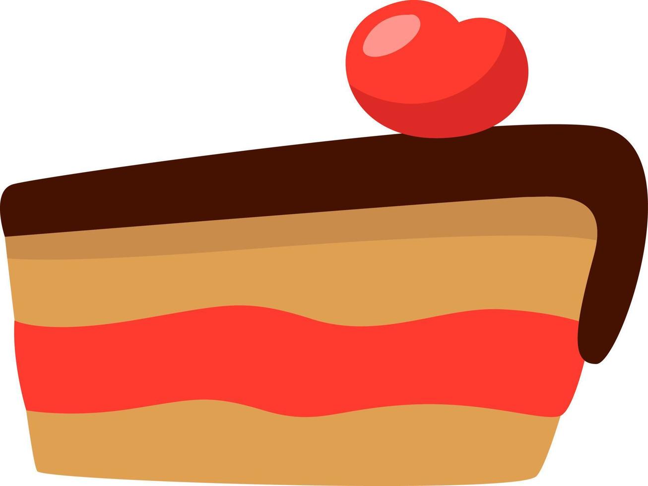 Slice of delicious cherry cake, illustration, vector on a white background.