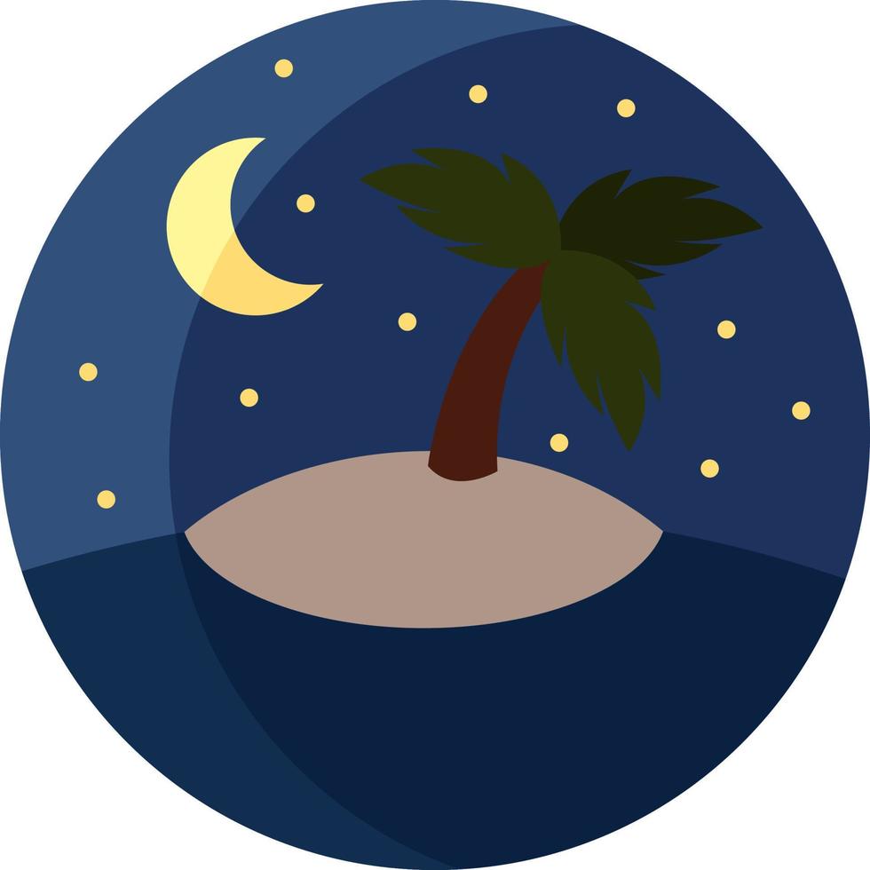 Stranded island at night, icon illustration, vector on white background