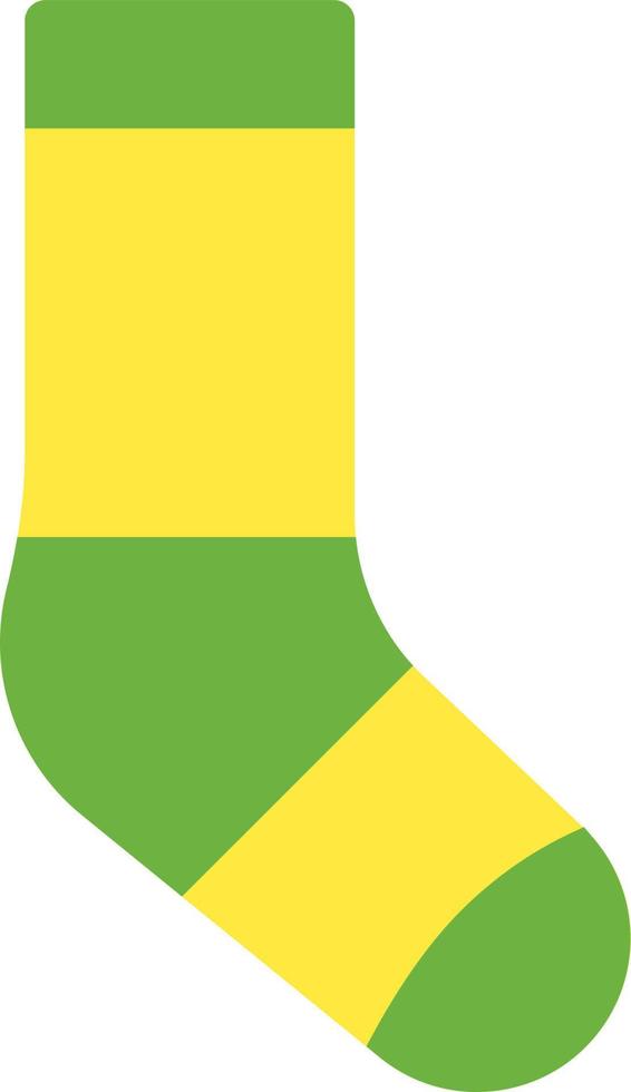 Bright green and yellow sock, illustration, vector on a white background.