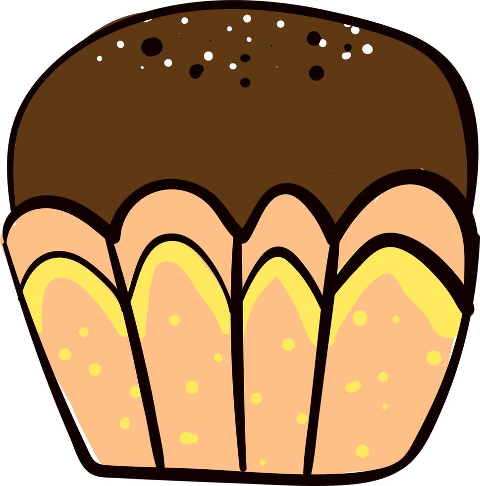 Chocolate cupcake, illustration, vector on white background.