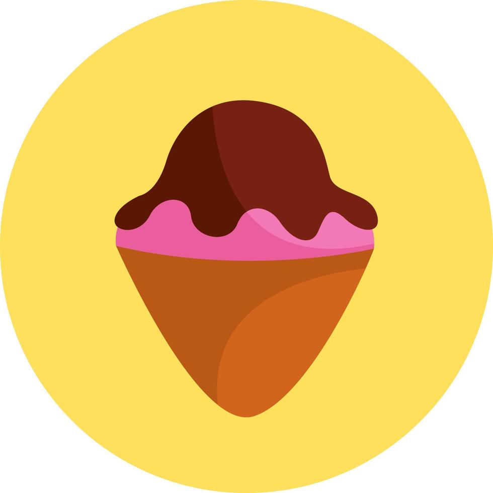 Pink ice cream in cone with chocolate, illustration, vector, on a white background. vector