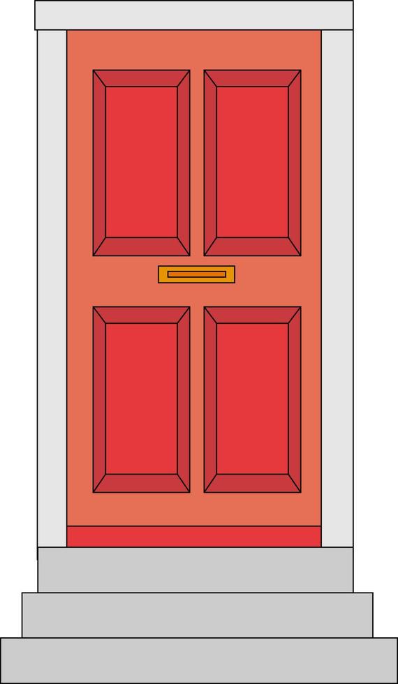 Red door, illustration, vector on white background.