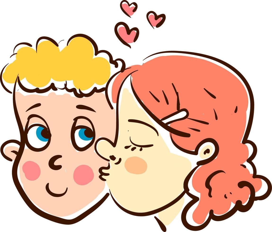 A girl kissing a boy, vector or color illustration.