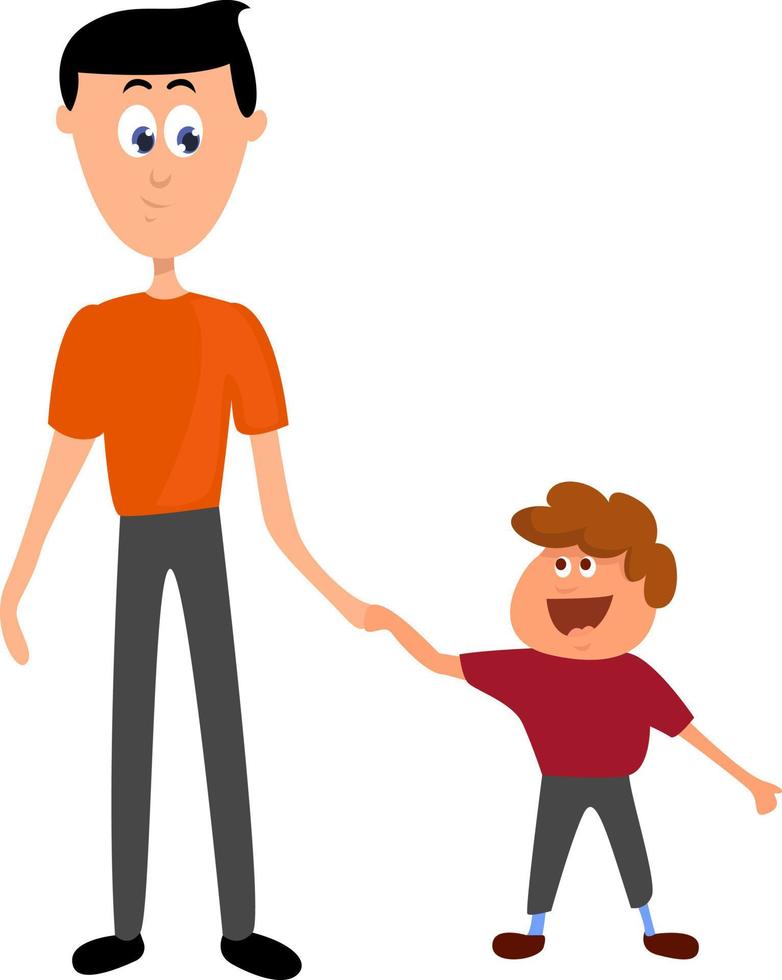 Father and son, illustration, vector on white background