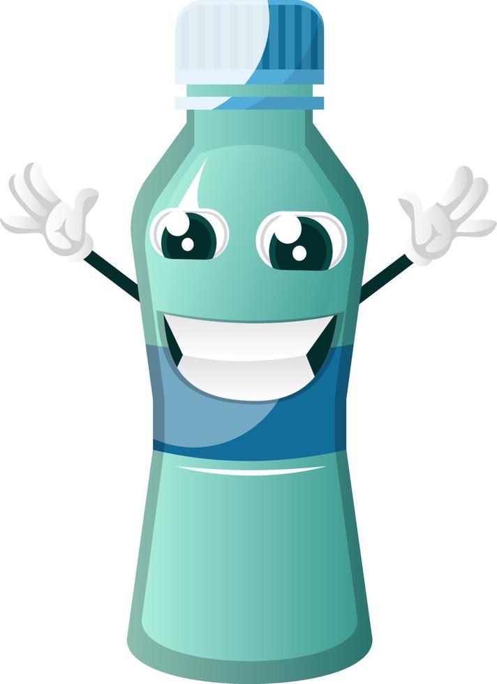 Bottle is feeling happy, illustration, vector on white background.