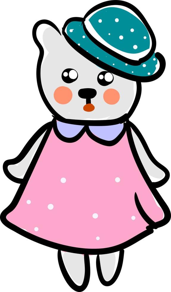 Lady bear with dress, illustration, vector on white background.