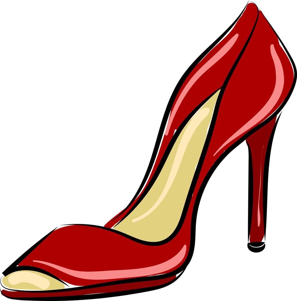 Red shoe with high heel, illustration, vector on white background ...