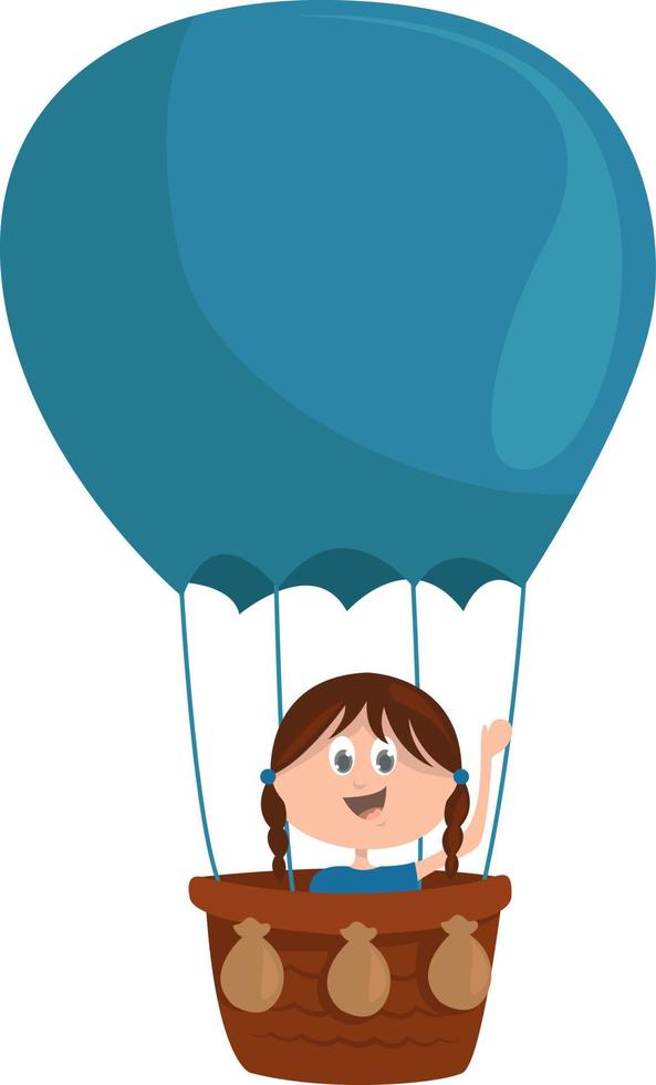Chica en globo grande, ilustración, vector sobre fondo blanco.