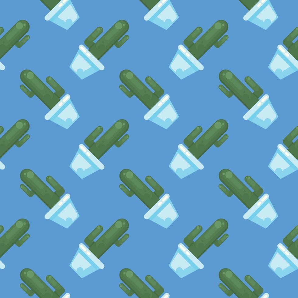 Cactus in a pot,seamless pattern on dark blue background. vector