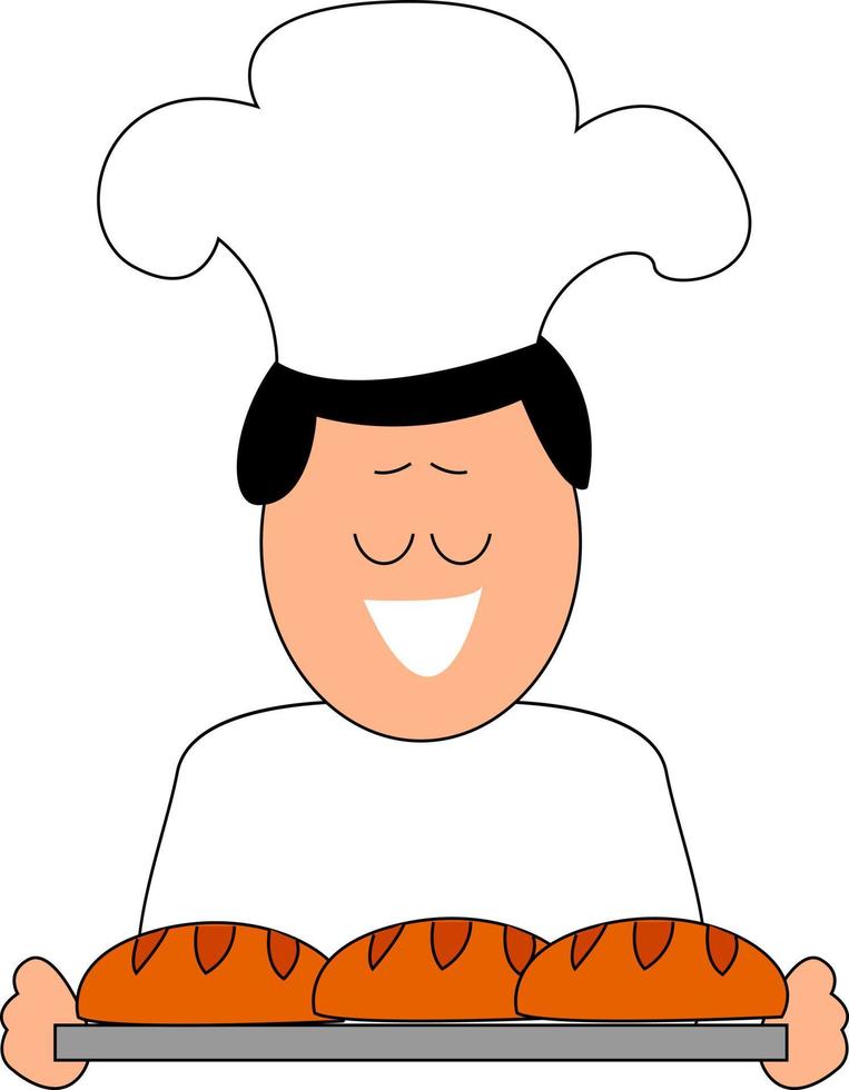 Baker with breads, illustration, vector on white background.