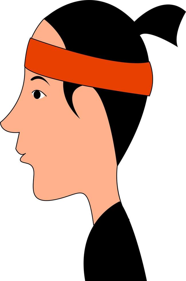 Asian man with red bandana, illustration, vector on white background.