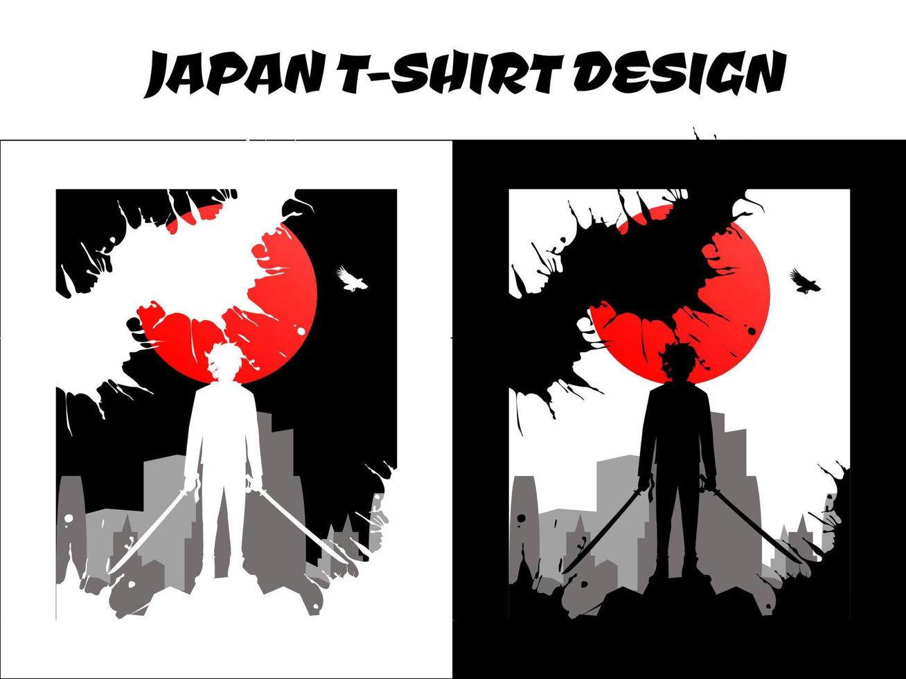 samurai masculino ilustración vectorial, diseño de camisetas japonesas, vector samurai de Japón de silueta para el concepto de camiseta de diseño, samurai de silueta, samurai boy anime