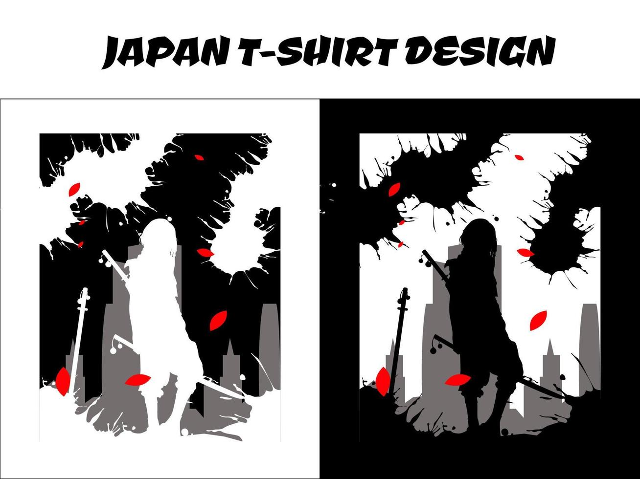 samurái femenino urbano, vector de samurái de Japón de silueta para el concepto de camiseta de diseño, diseño de camiseta japonesa, silueta para un tema japonés, ilustración de vector de samurái de silueta