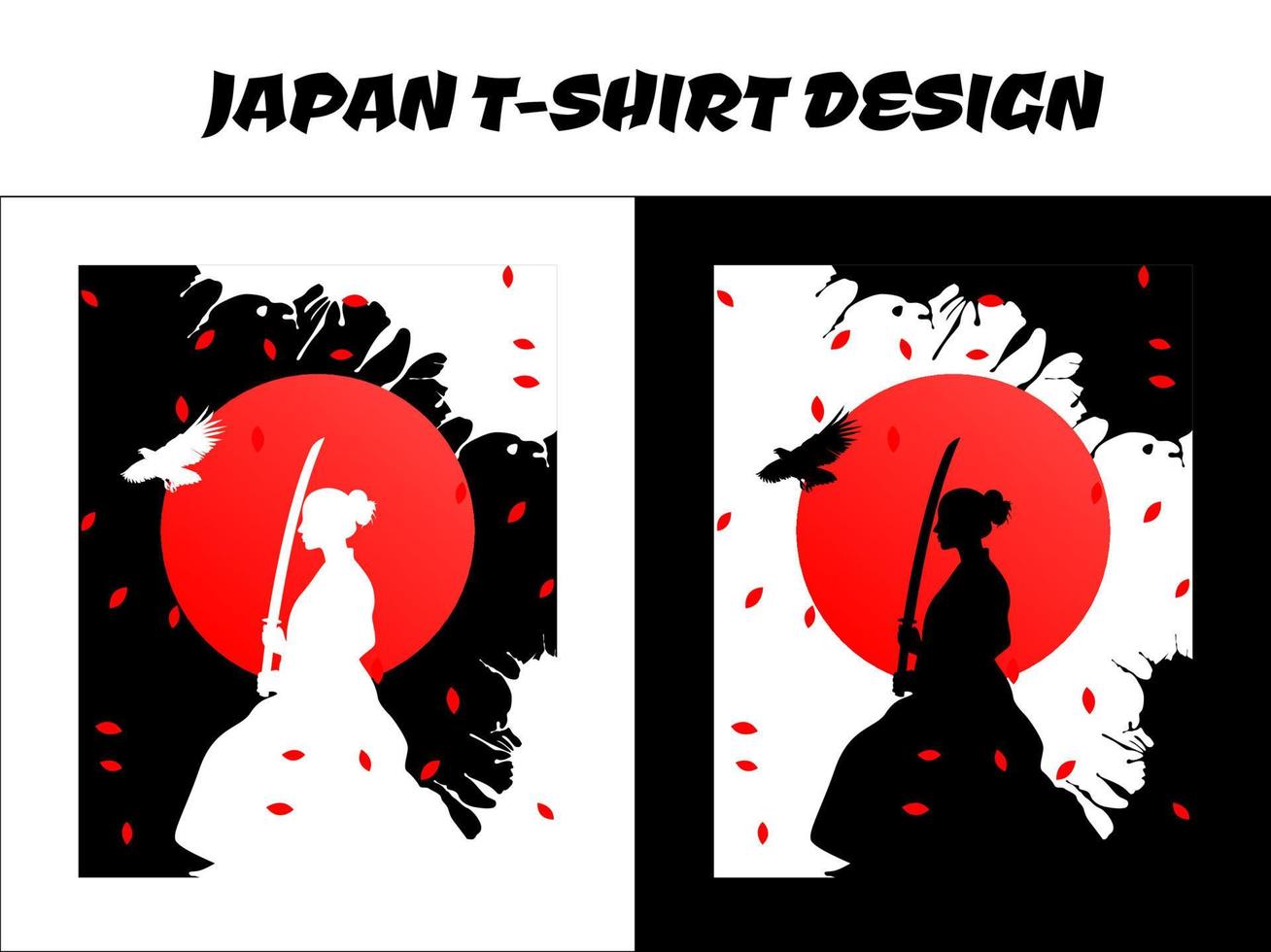 female samurai, silhouette japan samurai vector for design t shirt concept, silhouette Samurai Vector Illustration, Japanese t-shirt design, silhouette for a Japanese theme