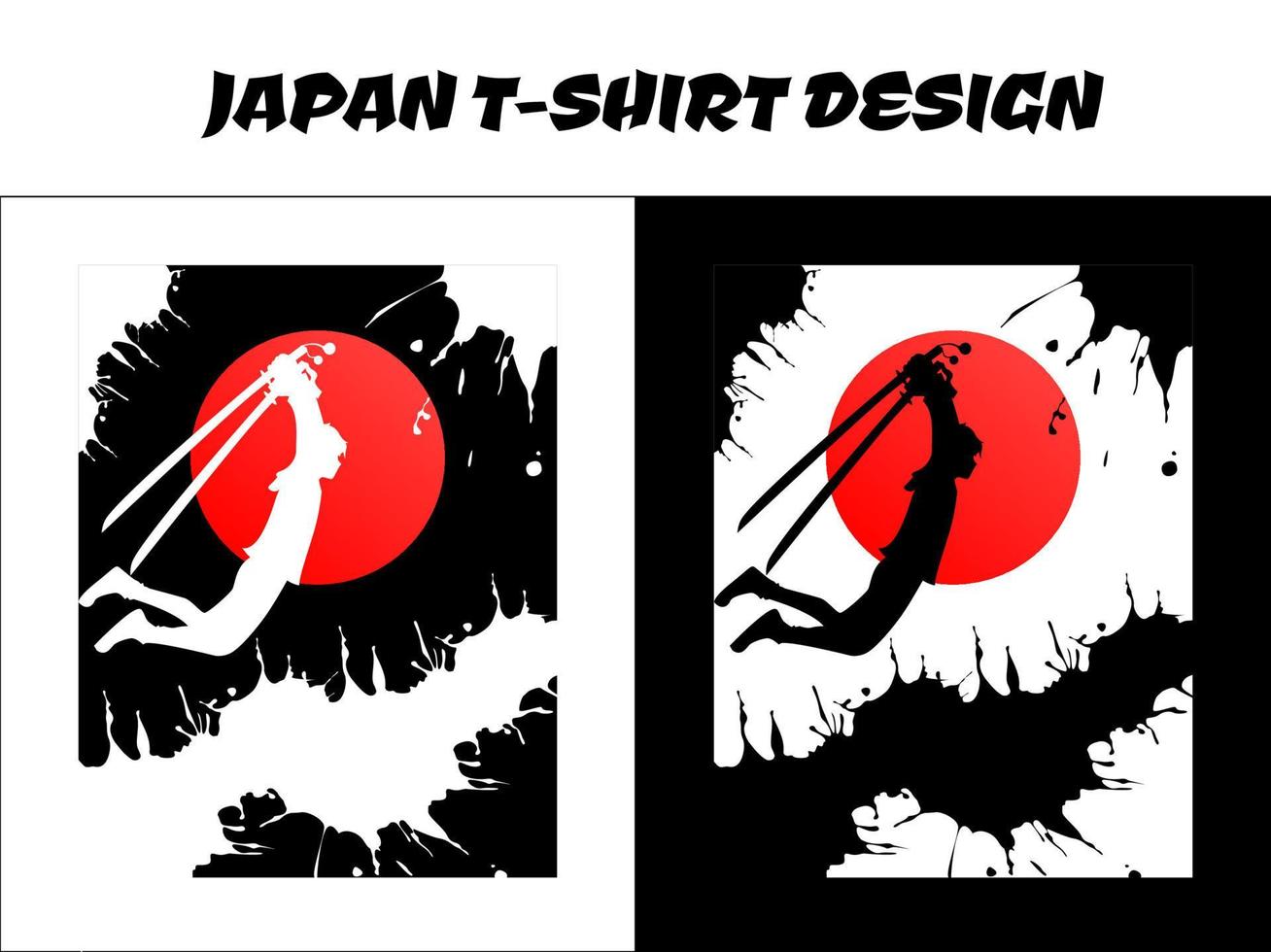 samurai salta para atacar, samurai boy, diseño de camisetas japonesas, silueta para un tema japonés, caballero, samurai masculino, silueta japón samurai vector