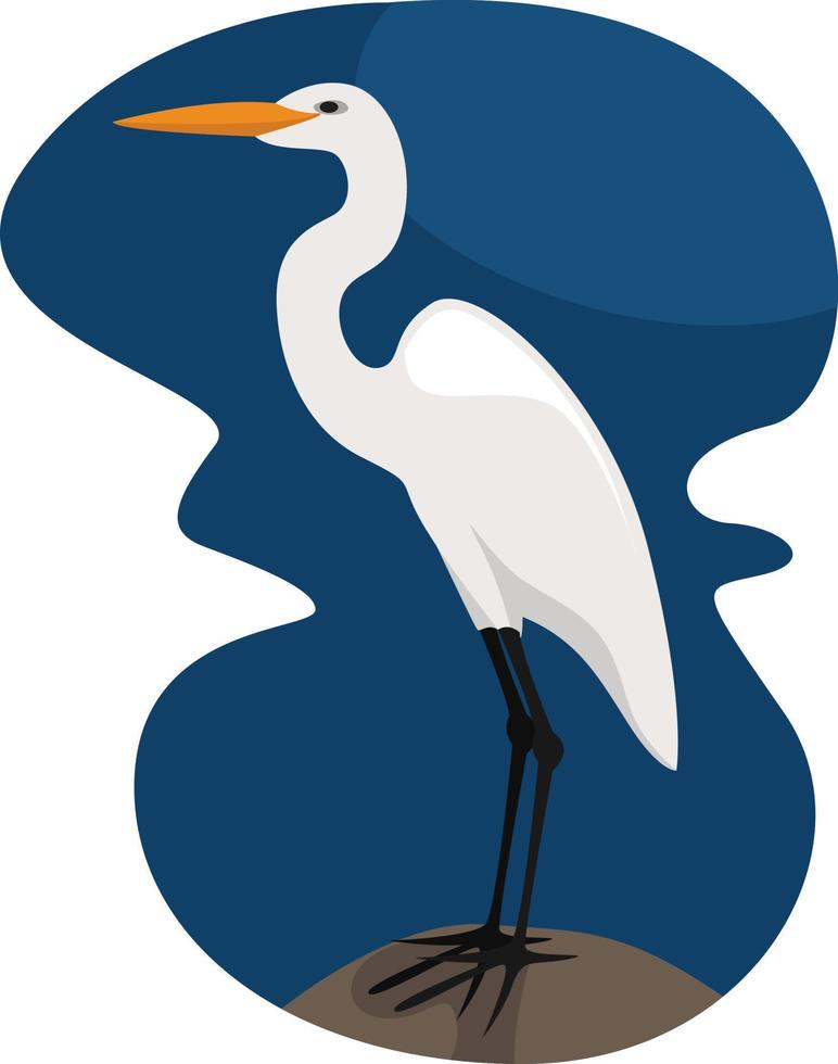 White egret, illustration, vector on white background.