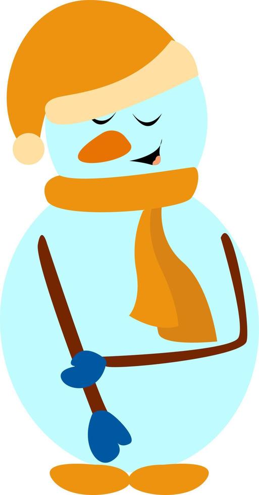 Shy snowman, illustration, vector on white background.