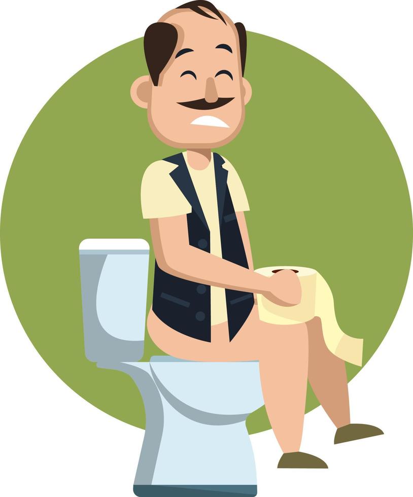 Man on a toilet, illustration, vector on white background.