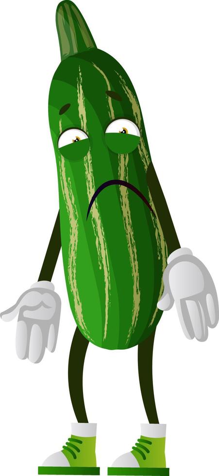 Sad cucumber, illustration, vector on white background.