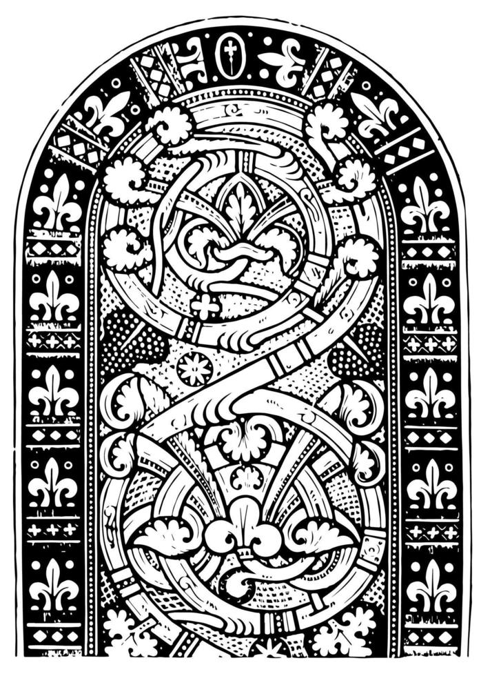 Heiligenkreuz is a Romanesque stained glass, vintage engraving. vector