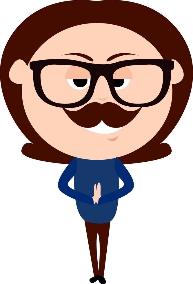 Hombre malvado con gafas, ilustración, vector sobre fondo blanco.