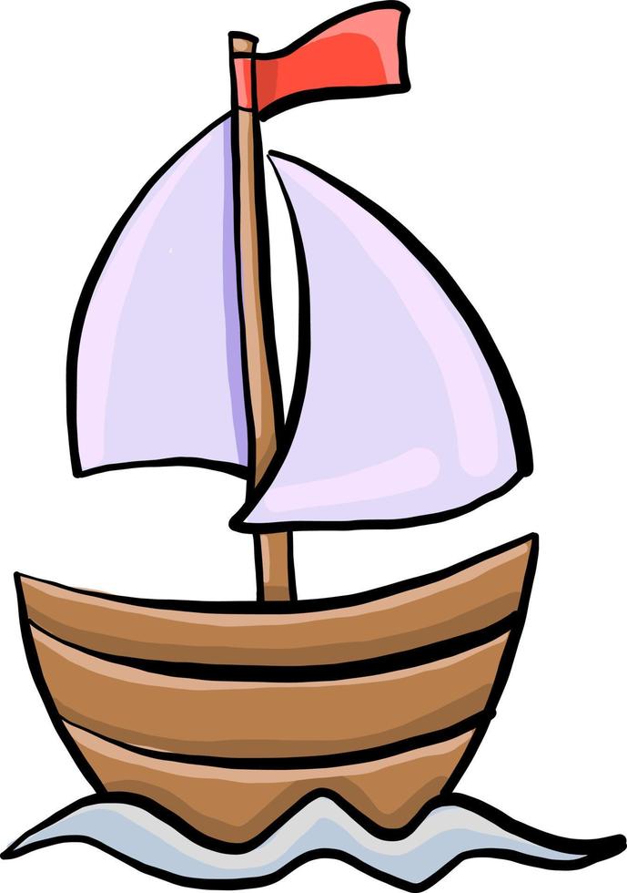 Wooden boat on water, illustration, vector on white background.