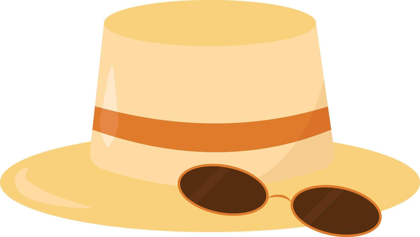 sombrero de verano con gafas, ilustración, vector sobre fondo blanco.