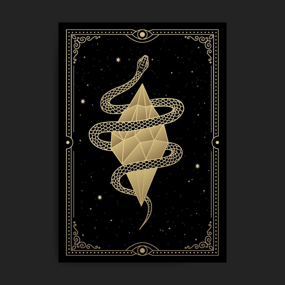 Mythical snakes surround magical stone, crystal or germ vector
