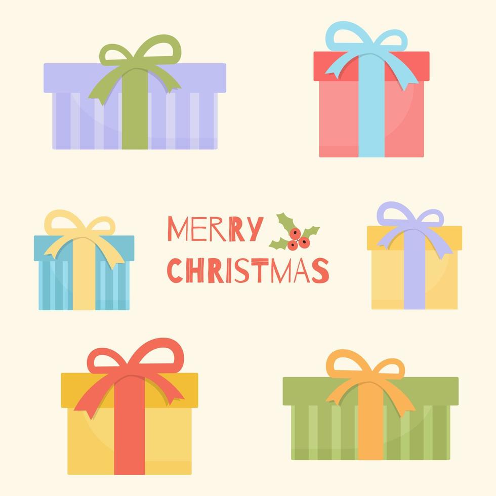 Christmas gift boxes. Merry Christmas and Happy New Year. Design for greeting cards, postcards, web, posters. Flat style. vector