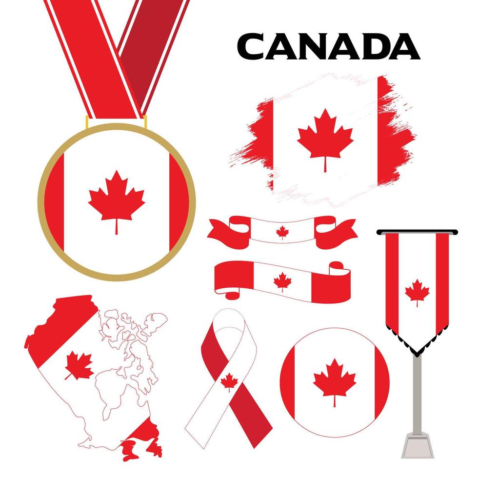 colección de elementos con la plantilla de diseño de la bandera de canadá vector