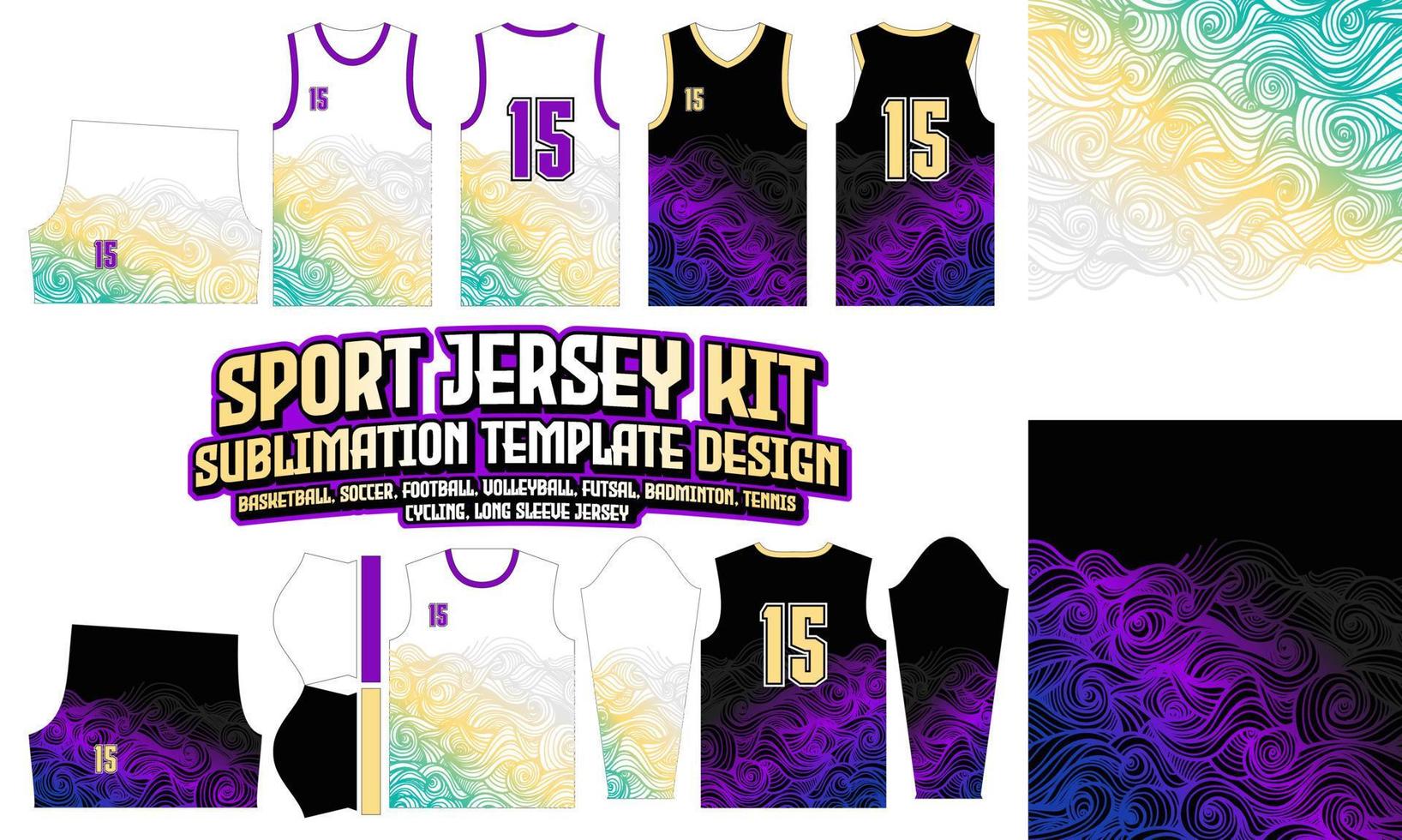 Wave Jersey Apparel Sport Wear Sublimation pattern Design 214 for Soccer Football E-sport Basketball volleyball Badminton Futsal t-shirt vector