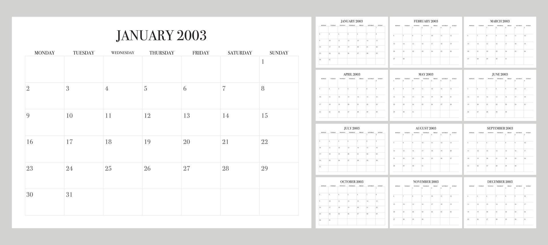 Elegant calendar for 2023, 365 days vector