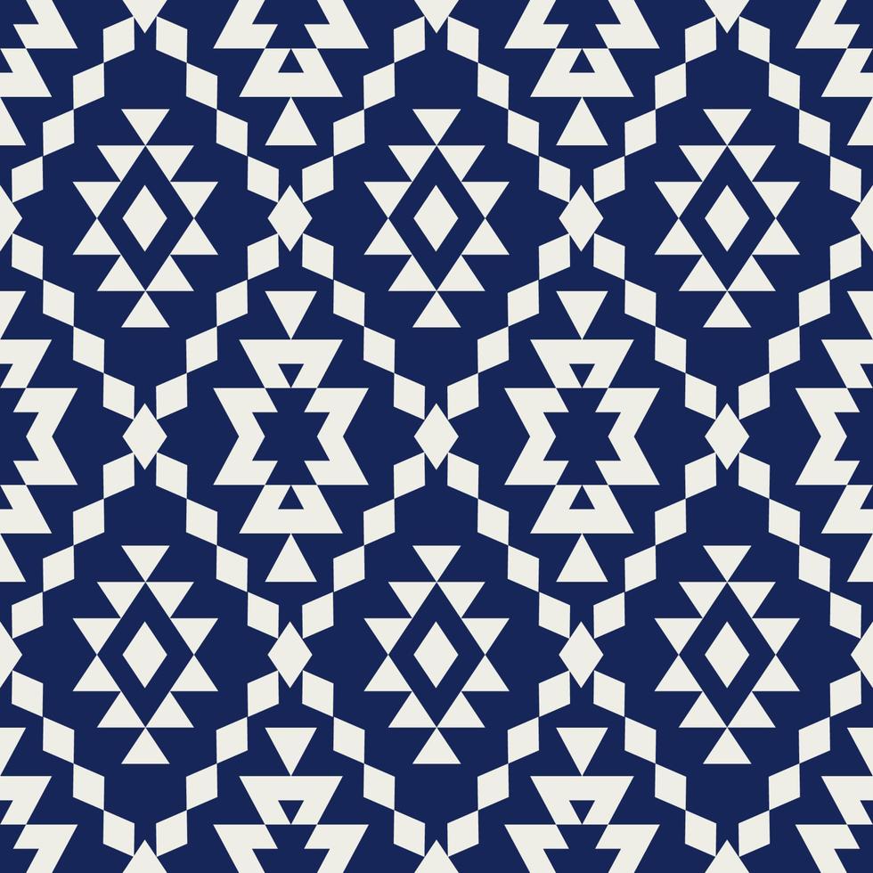 Ethnic geometric pattern. Blue-white color aztec geometric shape diamond grid seamless pattern background. Use for ethnic fabric, textile, interior decoration elements, upholstery, wrapping. vector