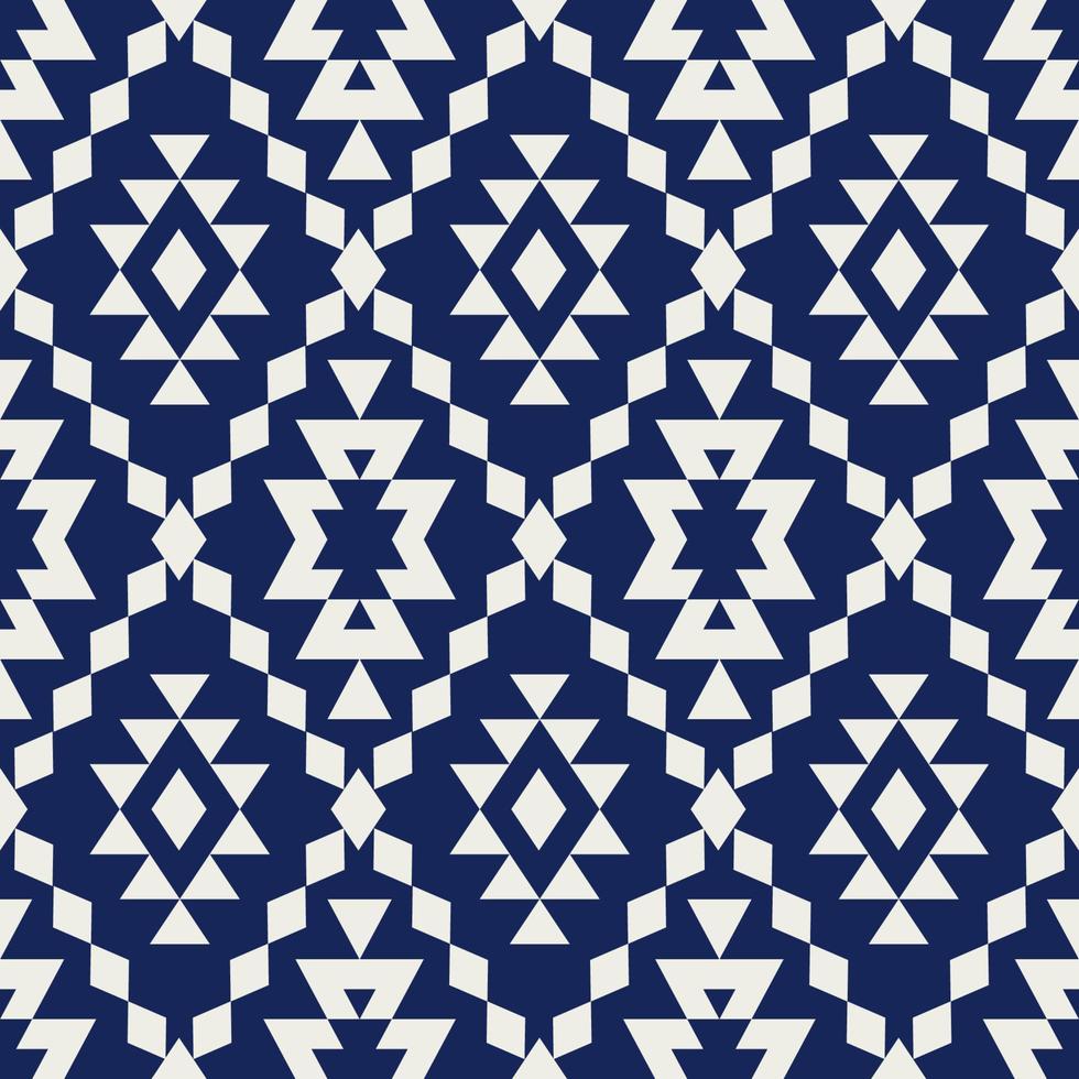 Ethnic geometric pattern. Blue-white color aztec geometric shape diamond grid seamless pattern background. Use for ethnic fabric, textile, interior decoration elements, upholstery, wrapping. vector