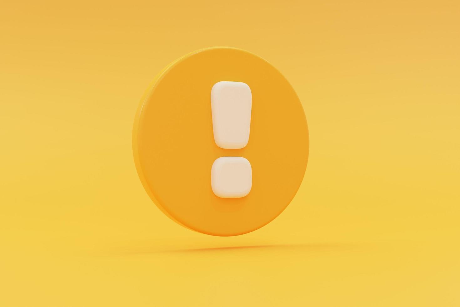 Exclamation mark or caution sign icon on alert danger problem. concept of security. On yellow background. 3D rendering photo