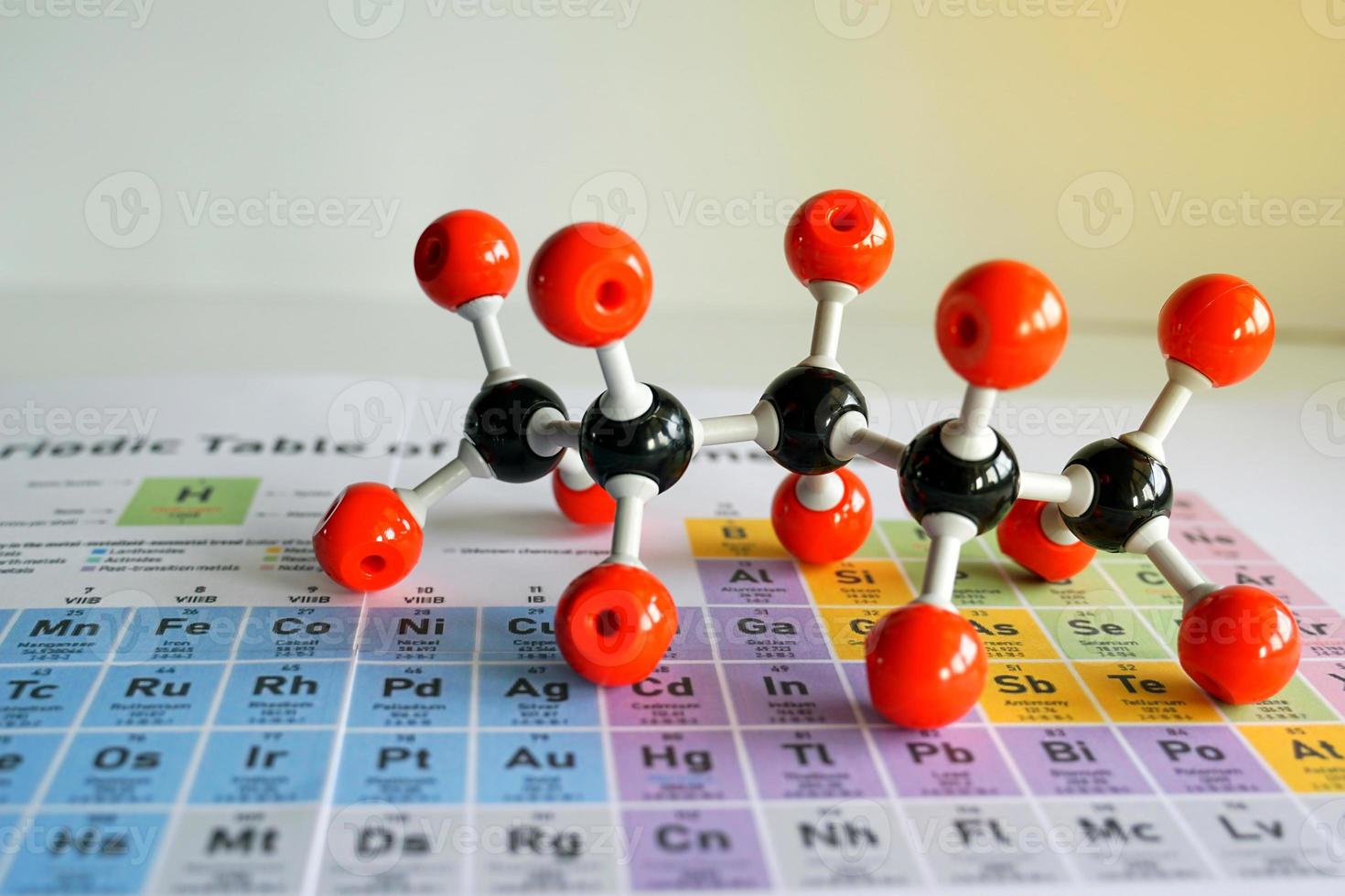 Simulate Shape of covalent molecules on a periodic table background. Soft and selective focus. photo