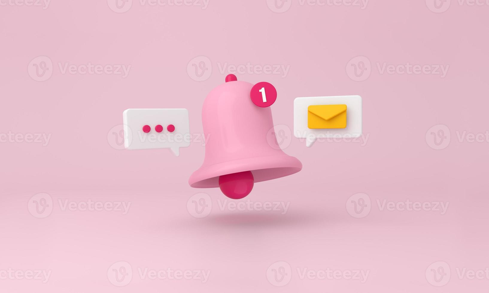 Pink notification message bell icon alert and alarm mail on pink background. photo