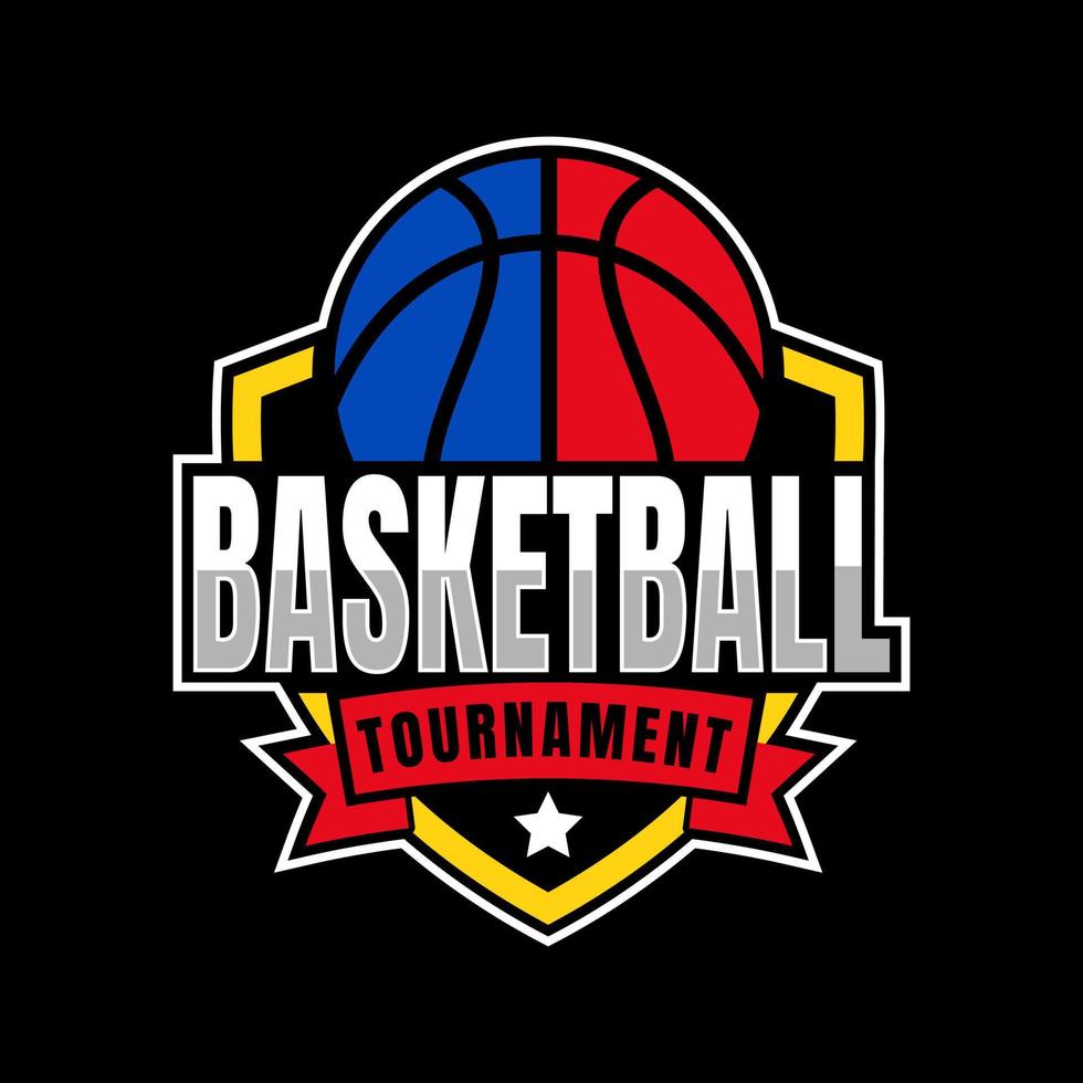 logotipo del club de baloncesto del escudo deportivo americano, club de baloncesto. emblema del club de baloncesto del torneo, plantilla de diseño sobre fondo oscuro vector