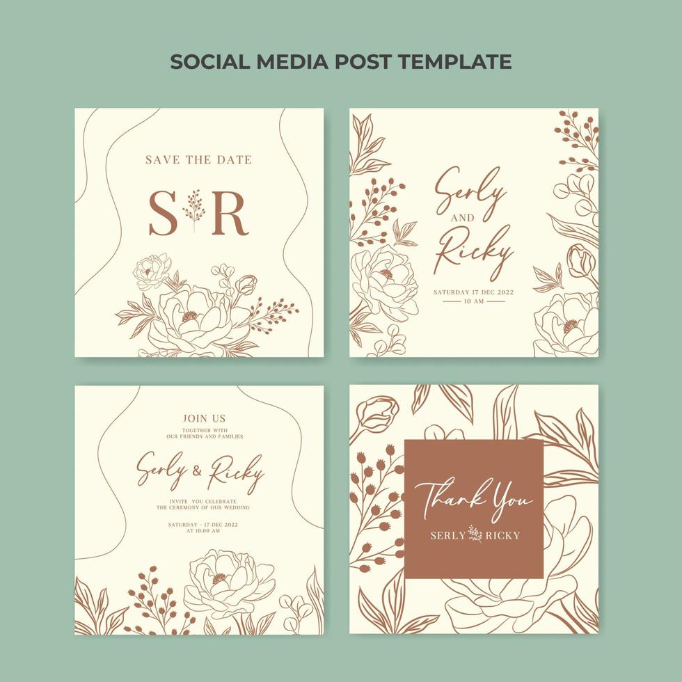 Flower wedding invitation social media planner post vector