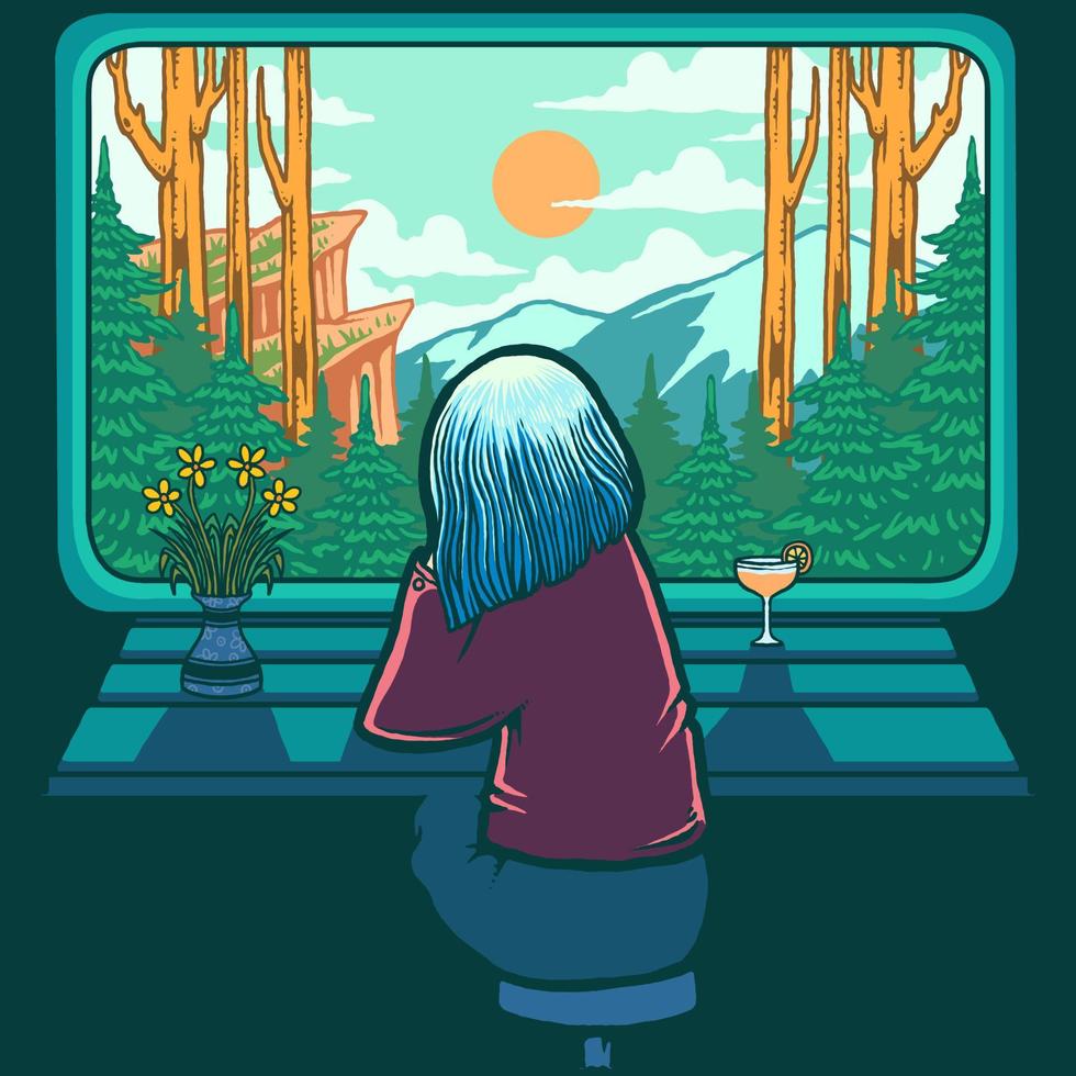 sad girl view vector