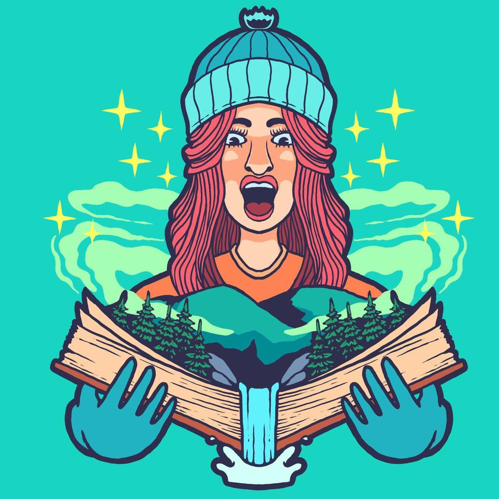 magic book girl vector